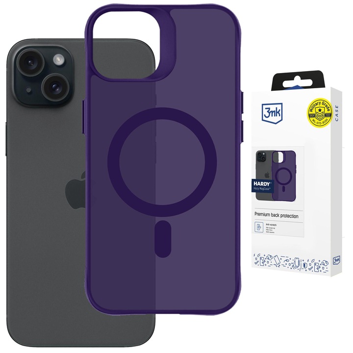 Husa fumata cu MagSafe pentru Apple iPhone 15 - 3mk HARDY® Hazy MagCase™ Purple