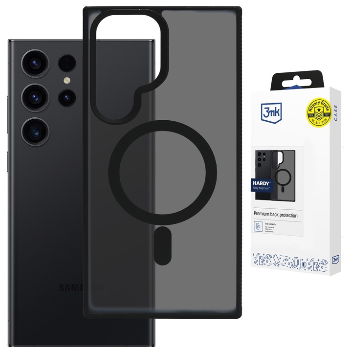 Husa fumata cu MagSafe pentru Samsung Galaxy S23 Ultra - 3mk HARDY® Hazy MagCase™ Black