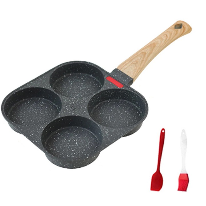 Mini serpenyő tojáshoz, Tojás- és palacsintasütő serpenyő, Tapadásmentes vas, Gáz- és indukciós tűzhelyhez, Kompakt, fedő nélkül, Fekete