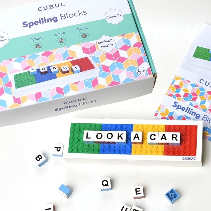 Set Constructie Educativ, 80 Piese cu Litere si Cuburi Compatibile LEGO, Invata sa Scrii si sa Citesti, Joc Montessori pentru Copii 5 ani+