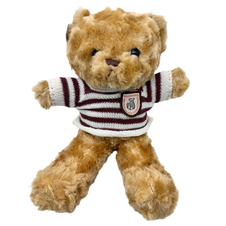 Urs de plus, Fara brand, 28 cm, Pulover dungi beige