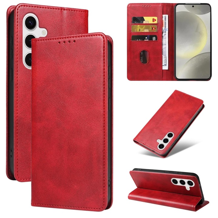 Husa de protectie pentru Samsung Galaxy S25, Omelivon, piele fina, MagSafe, tip portofel, stand, Inchidere Magnetica, Albastru