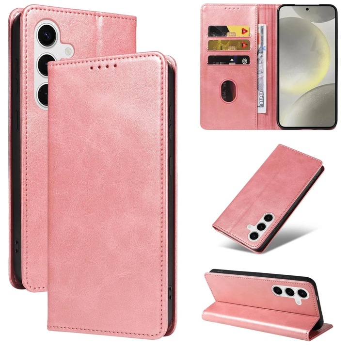 Husă tip portofel Omelivon, compatibilă cu Samsung Galaxy S25 Plus, piele fină, negru, suport integrare