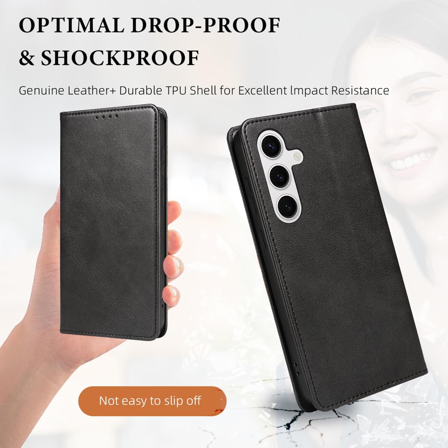 Husă portofel Omelivon, piele fină, negru, suport, pentru Samsung Galaxy S25 Ultra