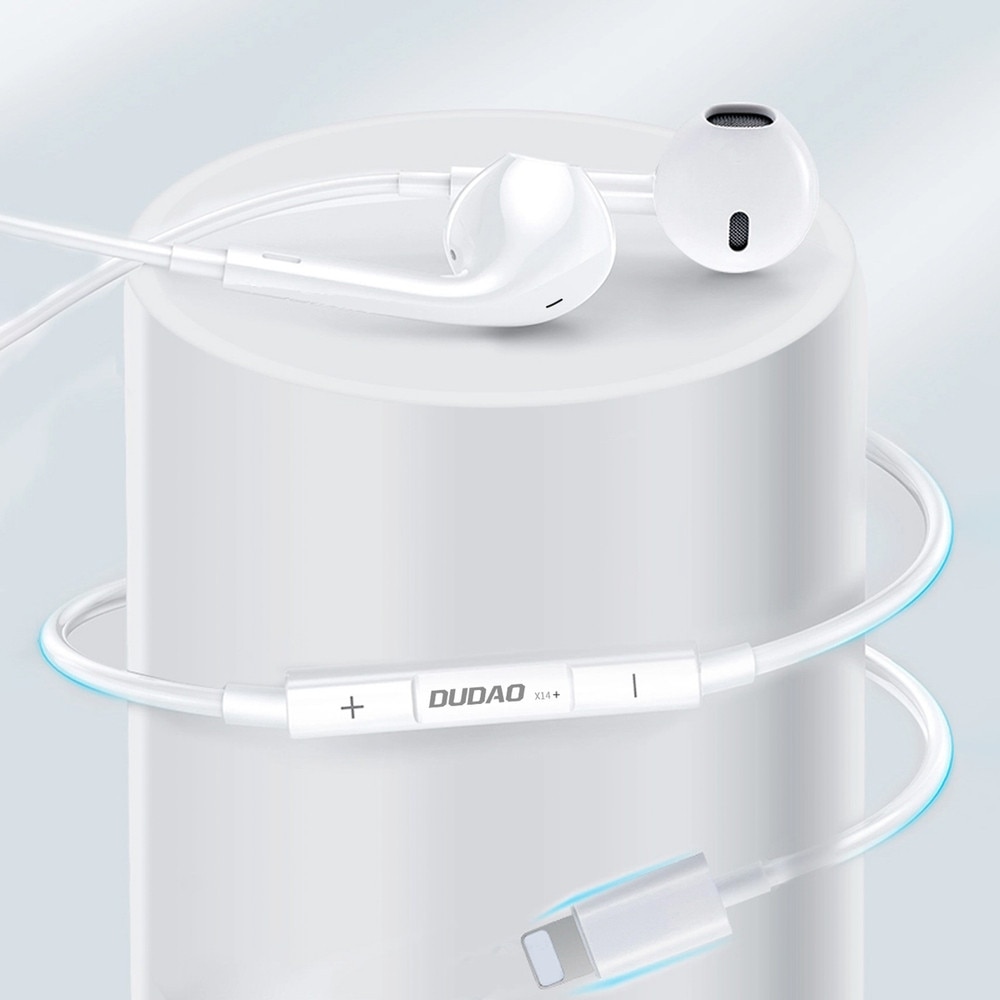 Casti in-ear Dudao X14 Plus, cu microfon, Lightning, alb, lungime cablu 1.2m
