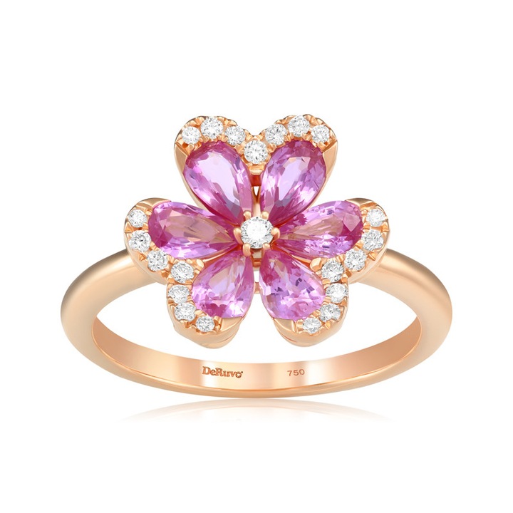 Inel Aur roz 18k, cu Diamante și Safire roz, Marime 55