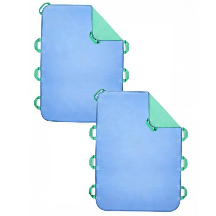 Set 2 Aleza Impermeabila Reutilizabila, Gkllonve®, 86x132cm, paturica absorbanta, lavabil, pentru Pacienti cu Incontinenta, Adulti si Copii, verde/albastru