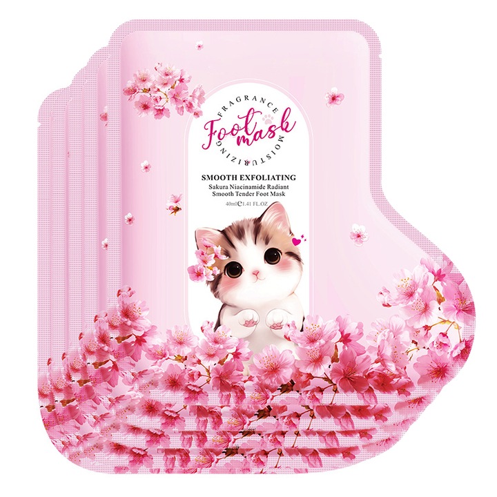 Set 5 masti pentru picioare Sakura Niacinamide - Exfoliere si hidratare pentru calcaie uscate si crapate, 35ml/pereche