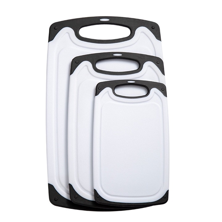 Set 3 tocatoare de bucatarie, plastic, alb+negru, 25/33/40 cm