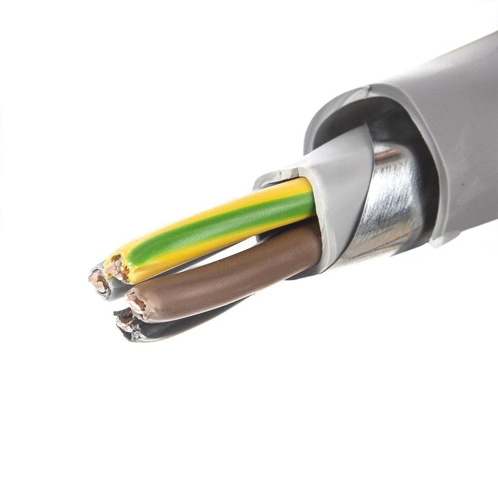 Cablu electric CYABY-F 4x10mm alb, la metru, izolatie PVC, armata cu banda de otel