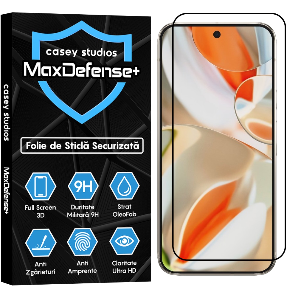 Folie Sticla CASEY STUDIOS™ compatibila cu Google Pixel 9 Pro XL, Full Cover 3D, Full Glue, Sticla Securizata, Duritate Militara, Ultra HD, Protectie Profesionala Ecran 3D, Anti Zgarieturi, Anti Socuri, Margini Negre