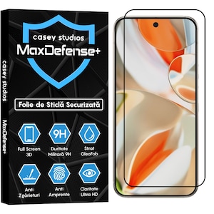 Folie Sticla CASEY STUDIOS™ compatibila cu Google Pixel 9 Pro XL, Full Cover 3D, Full Glue, Duritate Militara, Ultra HD, Anti Zgarieturi, Anti Amprente, Anti Socuri, Sticla Securizata, Protectie Profesionala Ecran, MaxDefense+, Margini Negre