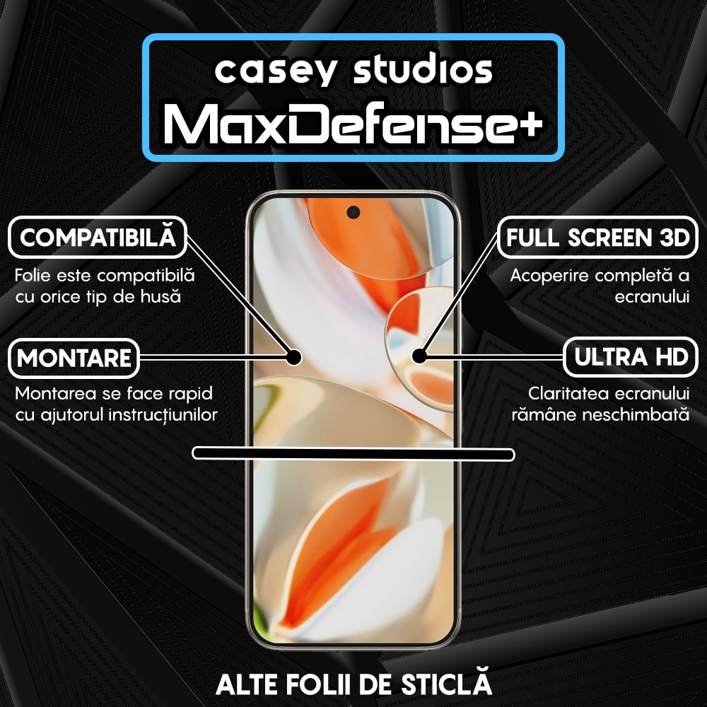Folie Sticla CASEY STUDIOS™ compatibila cu Google Pixel 9 Pro XL, Full Cover 3D, Full Glue, Sticla Securizata, Duritate Militara, Ultra HD, Protectie Profesionala Ecran 3D, Anti Zgarieturi, Anti Socuri, Margini Negre
