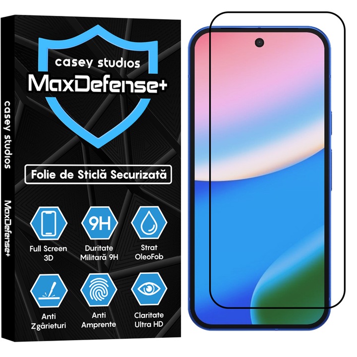 Folie Sticla CASEY STUDIOS™ compatibila cu Google Pixel 10, Full Cover 3D, Full Glue, Sticla Securizata, Duritate Militara, Ultra HD, Protectie Profesionala Ecran 3D, Anti Zgarieturi, Anti Socuri, Margini Negre