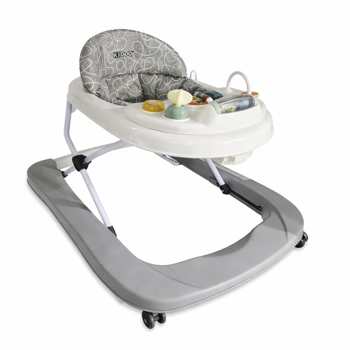 Premergator bebe KIDOO Baby Walker W1246UR2, cu jucarii si muzica, 6–18 luni, Albastru - Gri