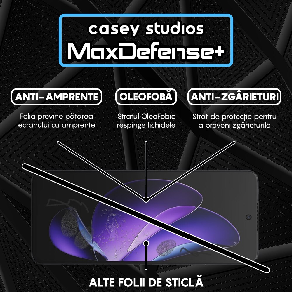 Folie Sticla CASEY STUDIOS™ compatibila cu Oppo Reno 13F 5G, Full Cover 3D, Full Glue, Sticla Securizata, Duritate Militara, Ultra HD, Protectie Profesionala Ecran 3D, Anti Zgarieturi, Anti Socuri, Margini Negre