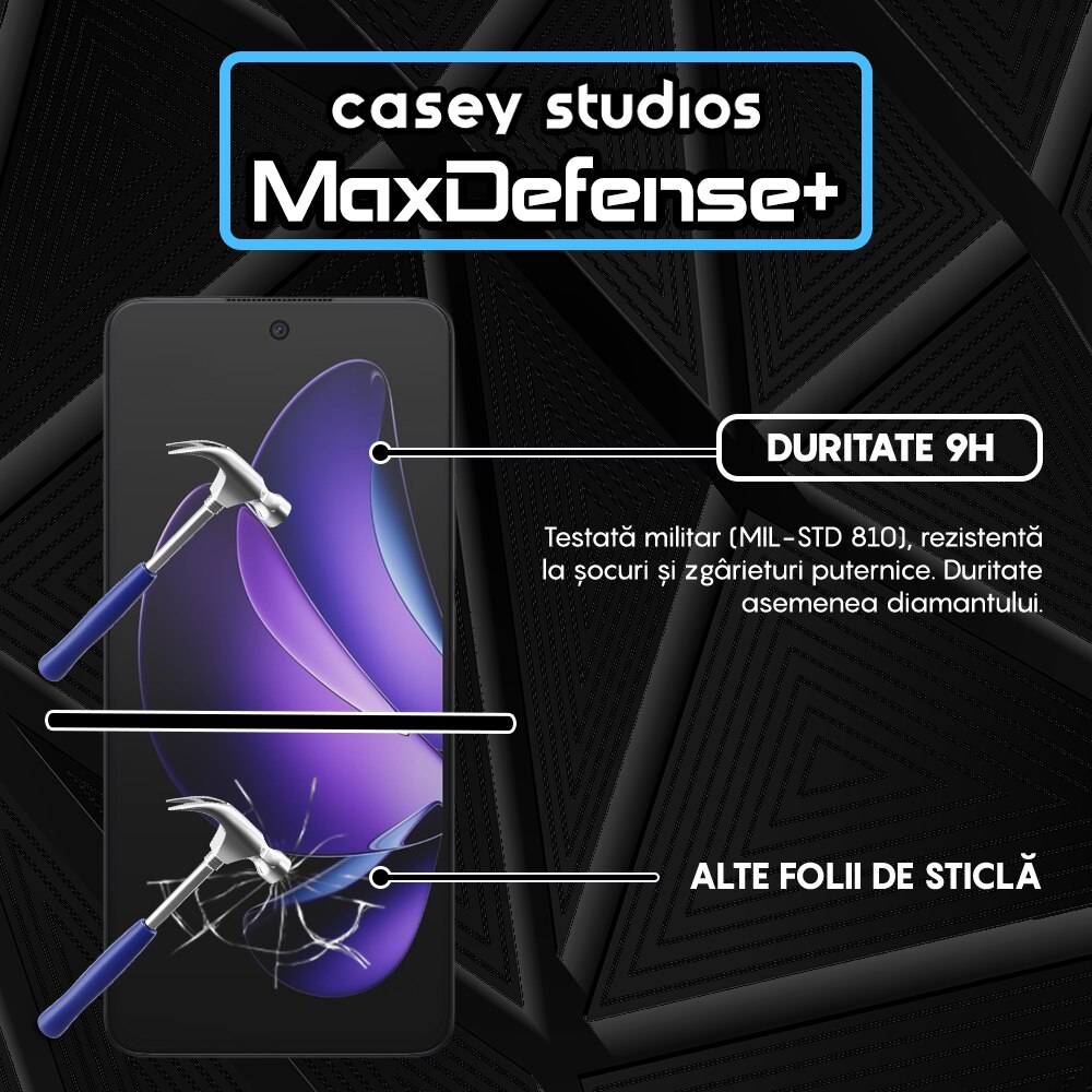 Folie Sticla CASEY STUDIOS™ compatibila cu Oppo Reno 13F 5G, Full Cover 3D, Full Glue, Sticla Securizata, Duritate Militara, Ultra HD, Protectie Profesionala Ecran 3D, Anti Zgarieturi, Anti Socuri, Margini Negre