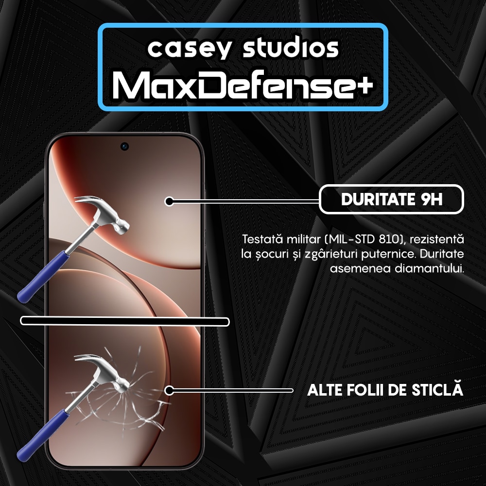 Folie Sticla CASEY STUDIOS™ compatibila cu Oppo Find X9, Full Cover 3D, Full Glue, Sticla Securizata, Duritate Militara, Ultra HD, Protectie Profesionala Ecran 3D, Anti Zgarieturi, Anti Socuri, Margini Negre