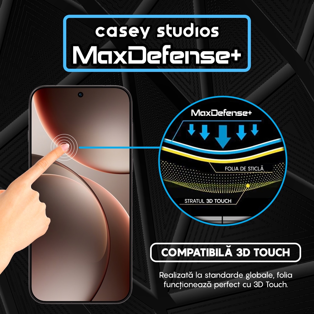 Folie Sticla CASEY STUDIOS™ compatibila cu Oppo Find X9, Full Cover 3D, Full Glue, Sticla Securizata, Duritate Militara, Ultra HD, Protectie Profesionala Ecran 3D, Anti Zgarieturi, Anti Socuri, Margini Negre