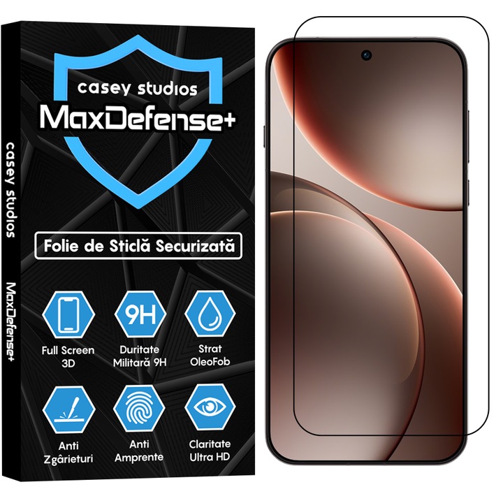 Протектор за екран CASEY STUDIOS™ съвместим с Oppo Find X9 Pro, Full Cover 3D, Full Glue, Закалено Стъкло, Военна Твърдост, Ultra HD, Професионална 3D Защита на Екрана, Против Надраскване, Против Удар, Черни Ръбове