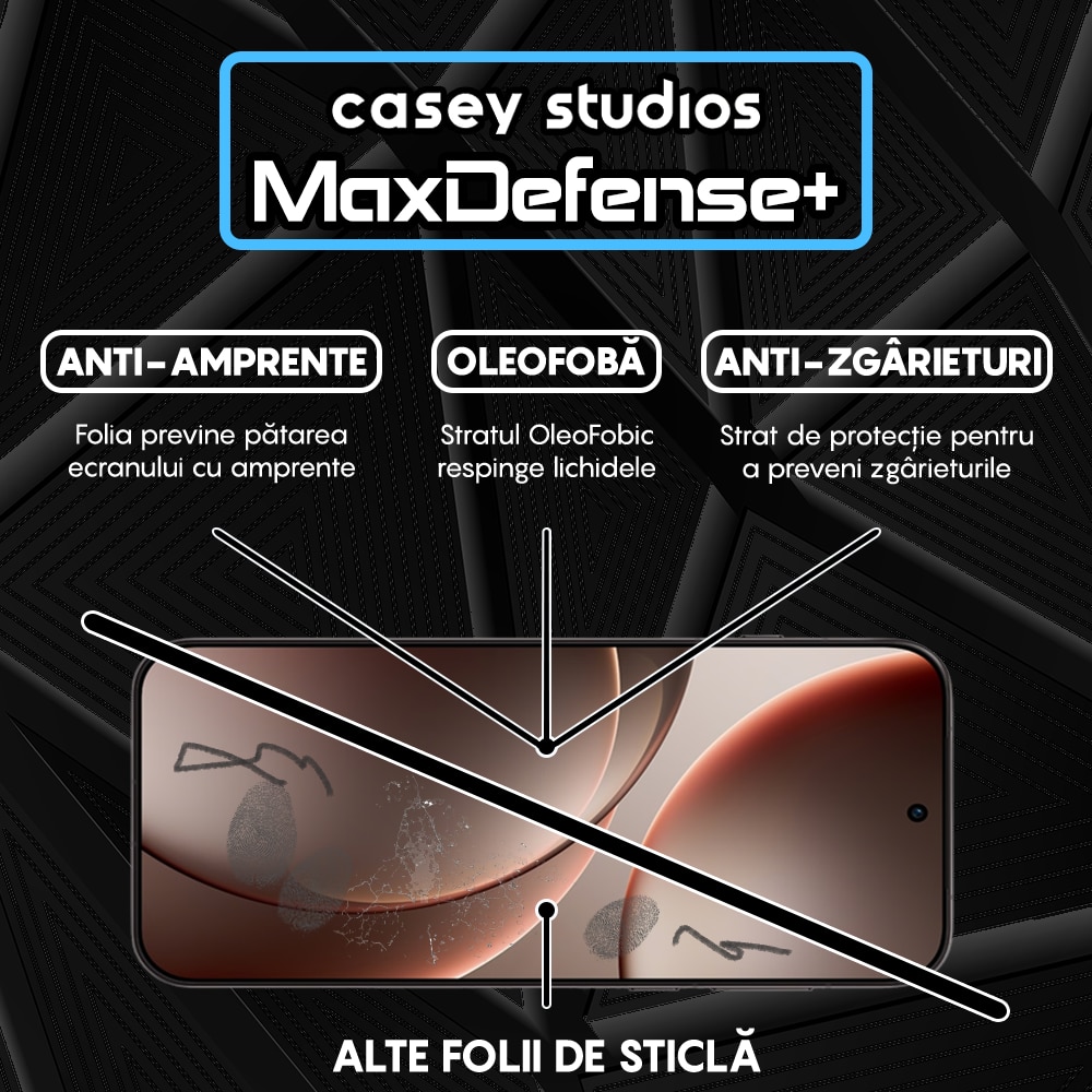 Folie Sticla CASEY STUDIOS™ compatibila cu Oppo Find X9, Full Cover 3D, Full Glue, Sticla Securizata, Duritate Militara, Ultra HD, Protectie Profesionala Ecran 3D, Anti Zgarieturi, Anti Socuri, Margini Negre