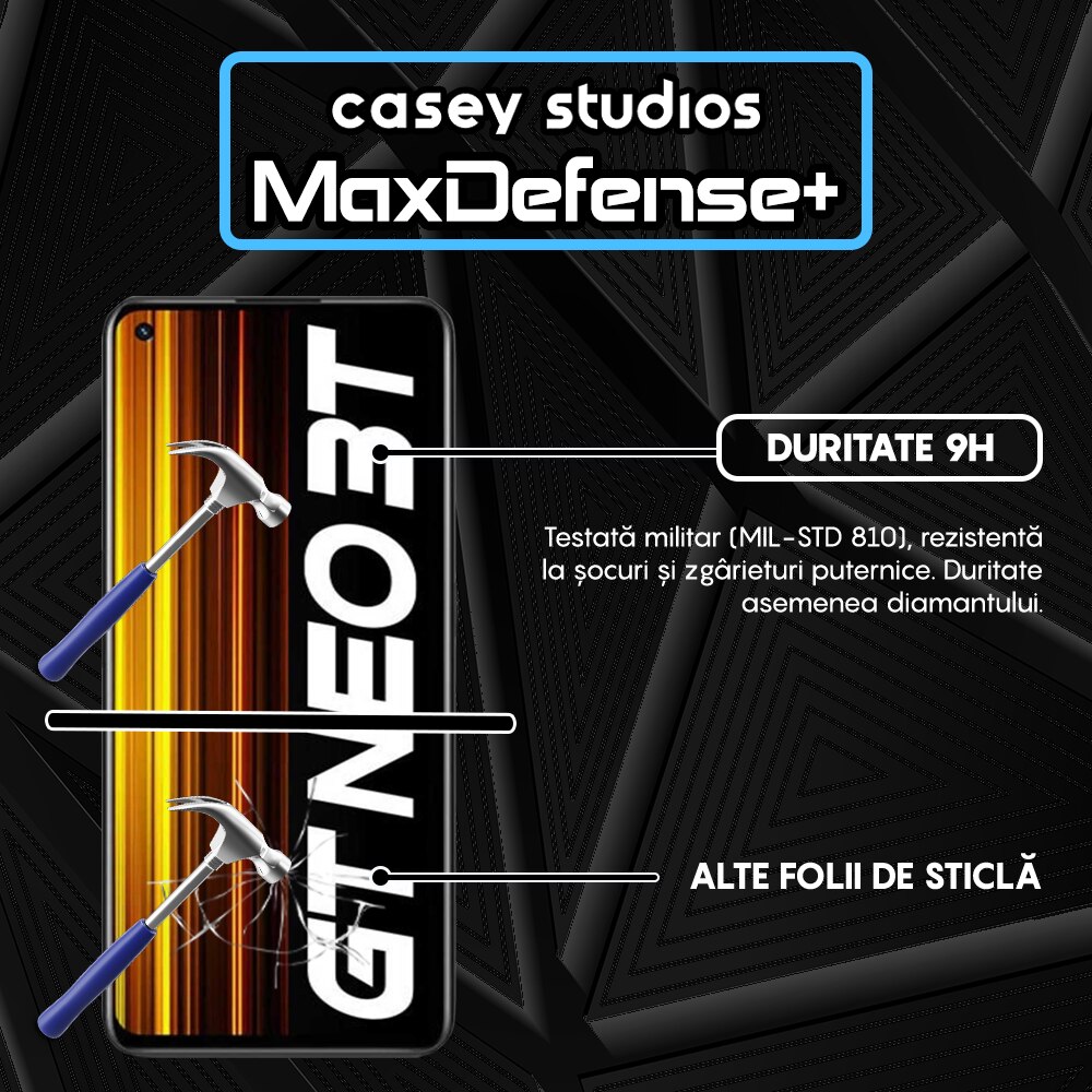 Folie Sticla CASEY STUDIOS™ compatibila cu Realme GT Neo 3T, Full Cover 3D, Full Glue, Sticla Securizata, Duritate Militara, Ultra HD, Protectie Profesionala Ecran 3D, Anti Zgarieturi, Anti Socuri, Margini Negre