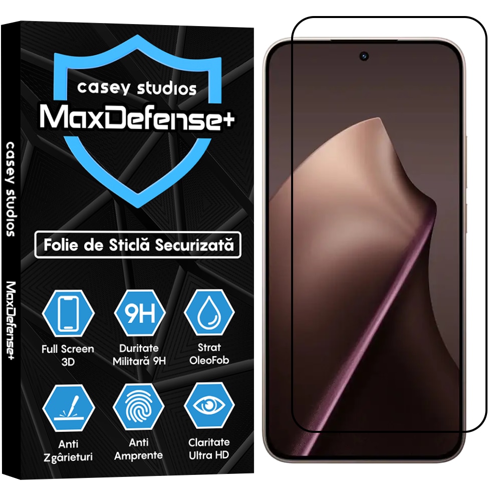 Folie Sticla CASEY STUDIOS™ compatibila cu Xiaomi 15T Pro, Full Cover 3D, Full Glue, Sticla Securizata, Duritate Militara, Ultra HD, Protectie Profesionala Ecran 3D, Anti Zgarieturi, Anti Socuri, Margini Negre