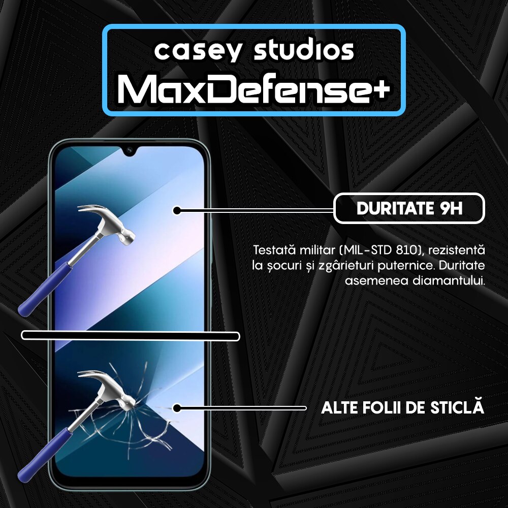 Folie Sticla CASEY STUDIOS™ compatibila cu Xiaomi Poco C85, Full Cover 3D, Full Glue, Sticla Securizata, Duritate Militara, Ultra HD, Protectie Profesionala Ecran 3D, Anti Zgarieturi, Anti Socuri, Margini Negre