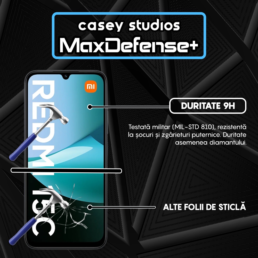 Folie Sticla CASEY STUDIOS™ compatibila cu Xiaomi Redmi 15C, Full Cover 3D, Full Glue, Sticla Securizata, Duritate Militara, Ultra HD, Protectie Profesionala Ecran 3D, Anti Zgarieturi, Anti Socuri, Margini Negre