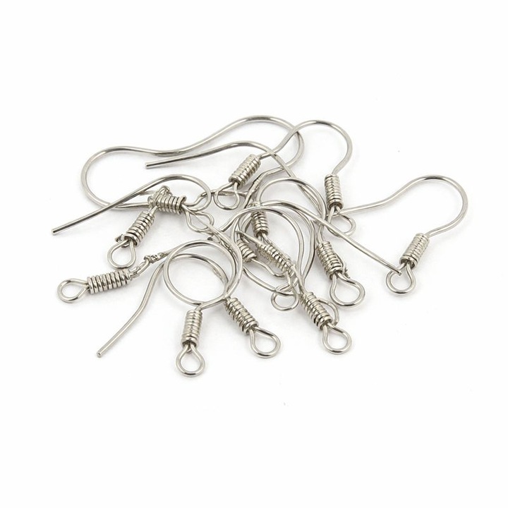 Set 50 carlige cercei clasici metalici argintii, design fishhook