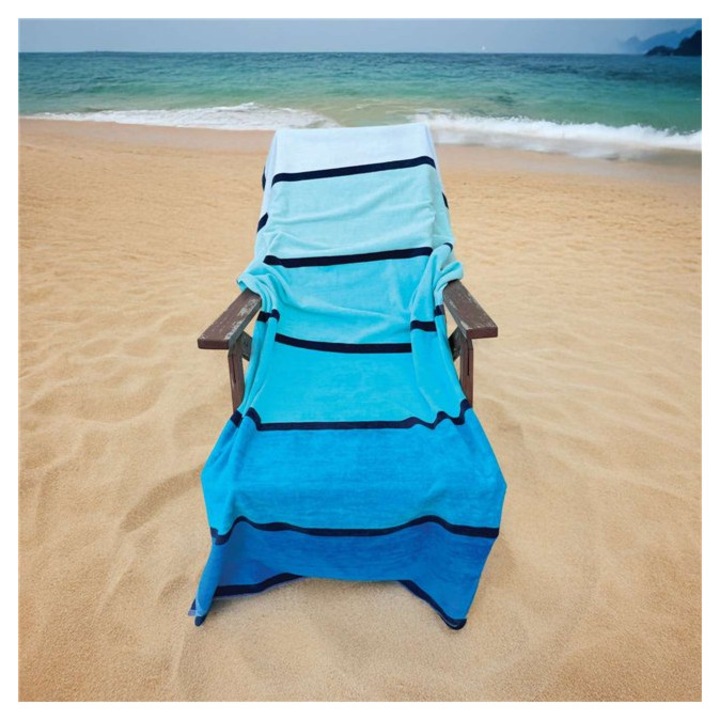 Плажна кърпа, Тюркоазена вълна, мек велур, Olima OLV4010, Многоцветна, 90X180см