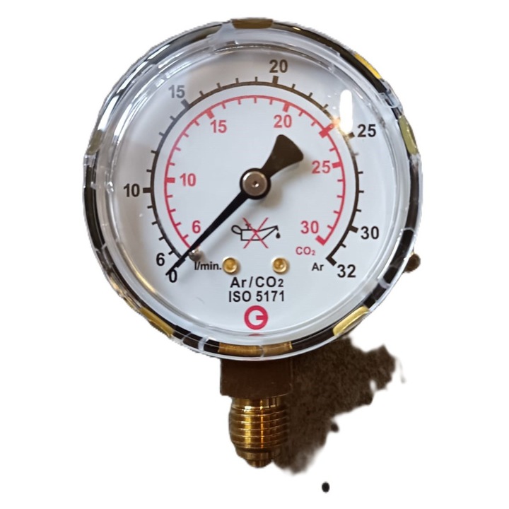 Manometru reductor GCE pentru Ar/CO2, 0-30 l/min, montaj rapid, constructie robusta