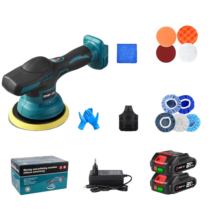 Polizor electric fara fir, 35000RPM, motor fara perii, 4 viteze, set cu 2 baterii si incarcator EU