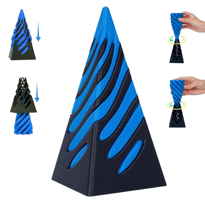 Jucărie fidget piramidă colorată 3D, 2 părți, iluzie optică