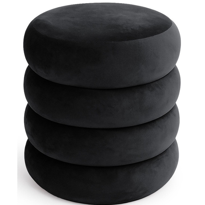Snuggo kárpitozott puff tárolóhellyel, bársony, 42 cm átmérő, 45 cm magasság, fekete