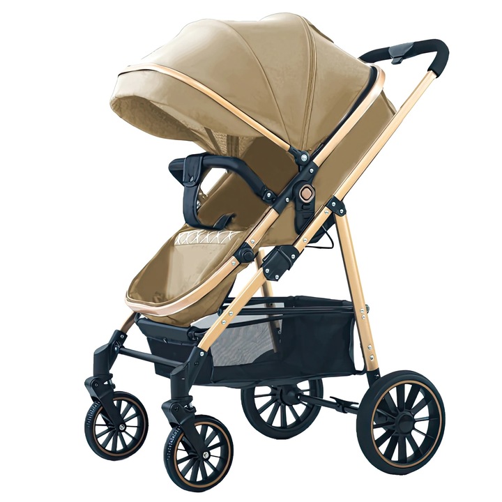 Carucior pentru copii, model portabil, scaun reversibil, khaki, dimensiuni 35x80cm, capacitate 15kg