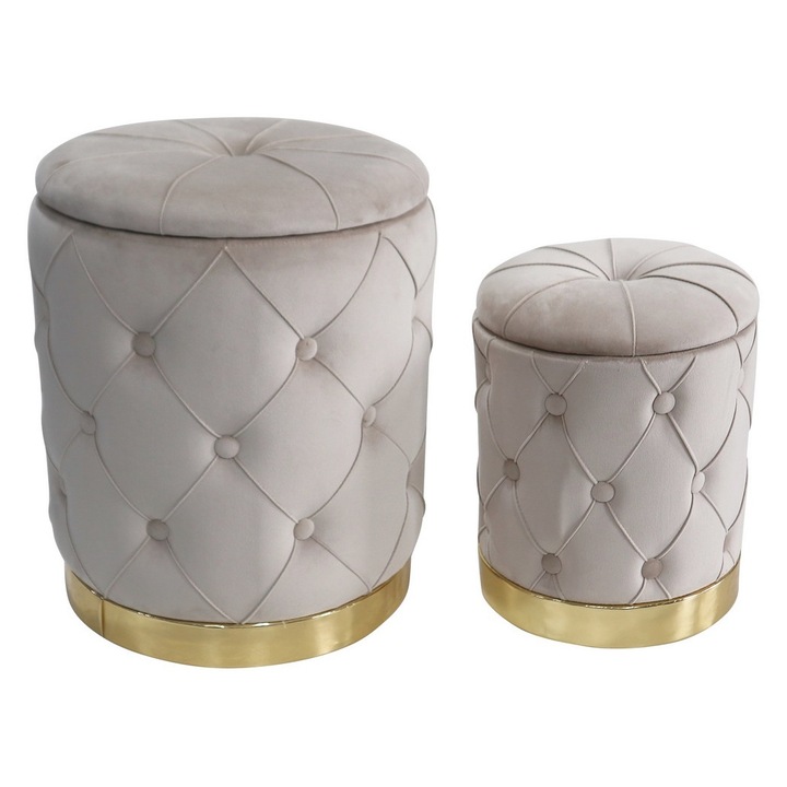 2 db bézs bársony zsámoly szett 31 x 38, 42 x 52 cm