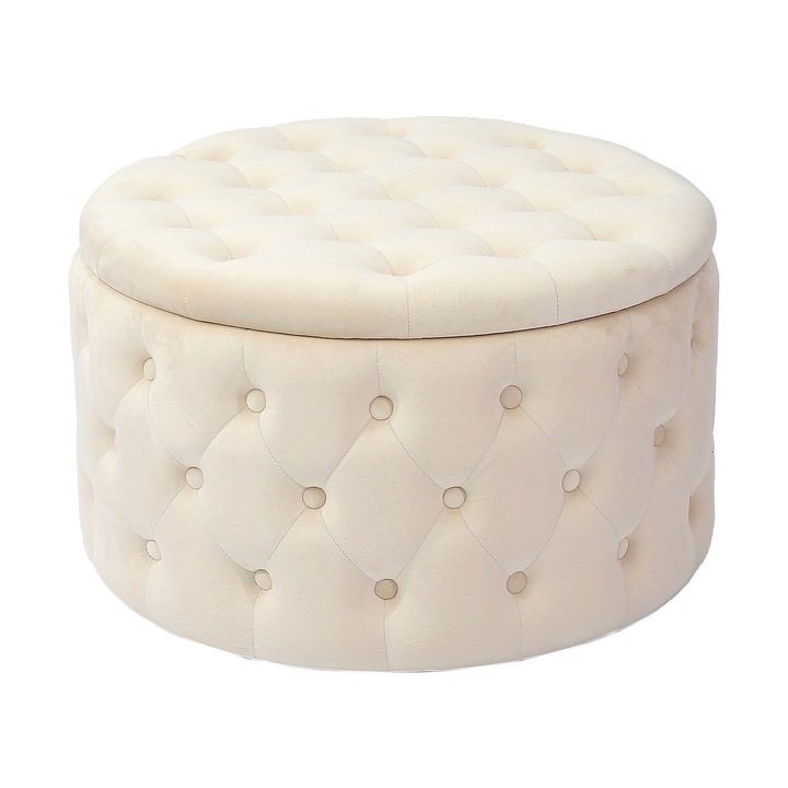 Bézs bársony puff 70 x 42 cm