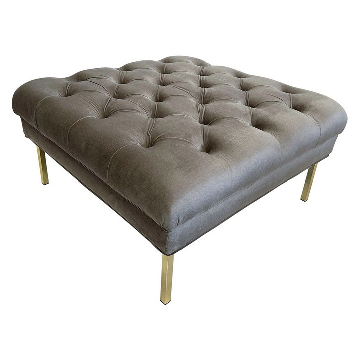 Szürke bársony puff 80 x 80 x 41 cm