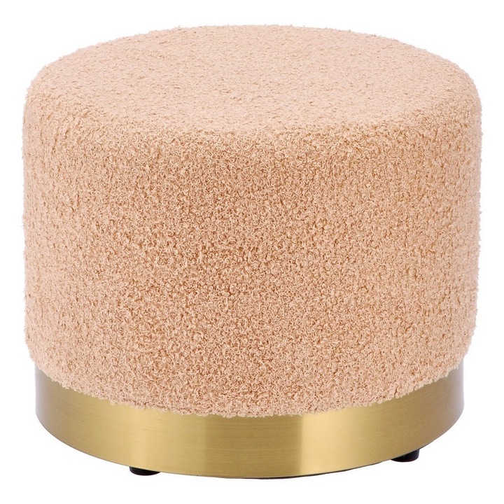 Taburet textil roz piersica metal auriu 40 x 31 cm