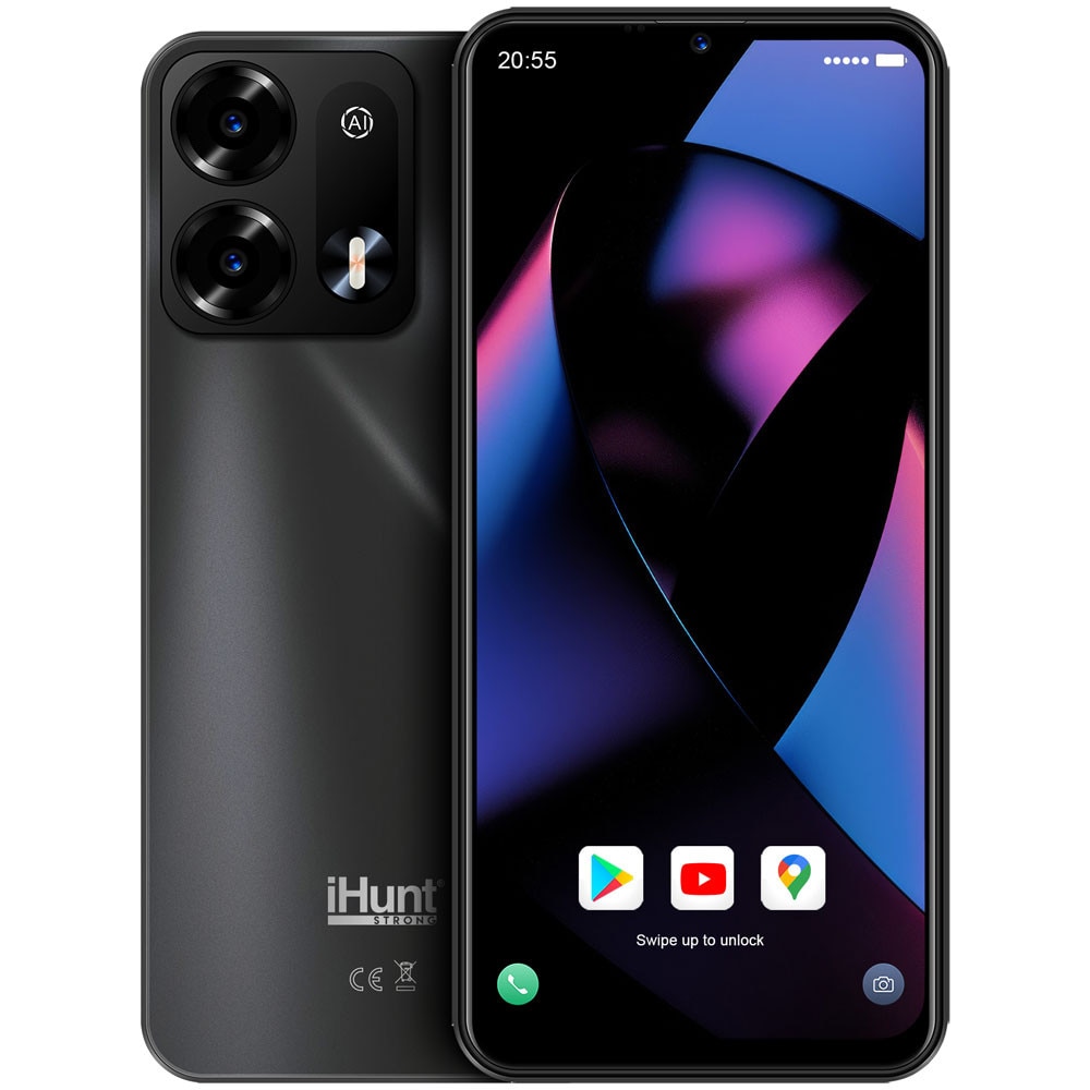 Telefon mobil iHunt S26 Ultra, 4G, Dual SIM, 6.52" HD+ IPS, Octa-Core, 8GB RAM, 128GB, Radio FM, Deblocare Faciala, 4850mAh, Android 14, Black