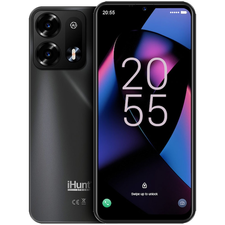 Telefon mobil iHunt S26 Ultra, 4G, Dual SIM, 6.52" HD+ IPS, Octa-Core, 8GB RAM, 128GB, Radio FM, Deblocare Faciala, 4850mAh, Android 14, Black