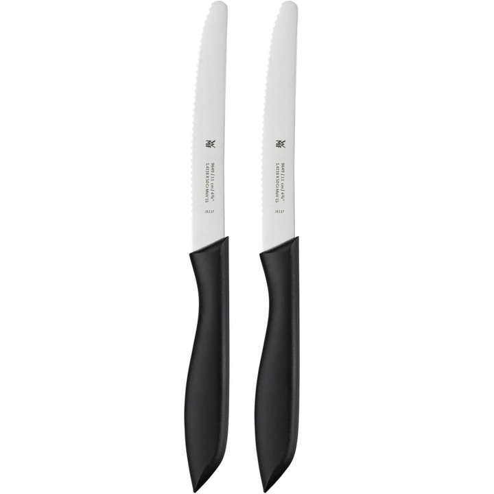Set de cutite WMF Classic Line pentru micul dejun, 2 piese, 23 cm, cutit de paine zimtat, cutit de paine cu muchie, lama speciala din otel, maner din plastic, negru