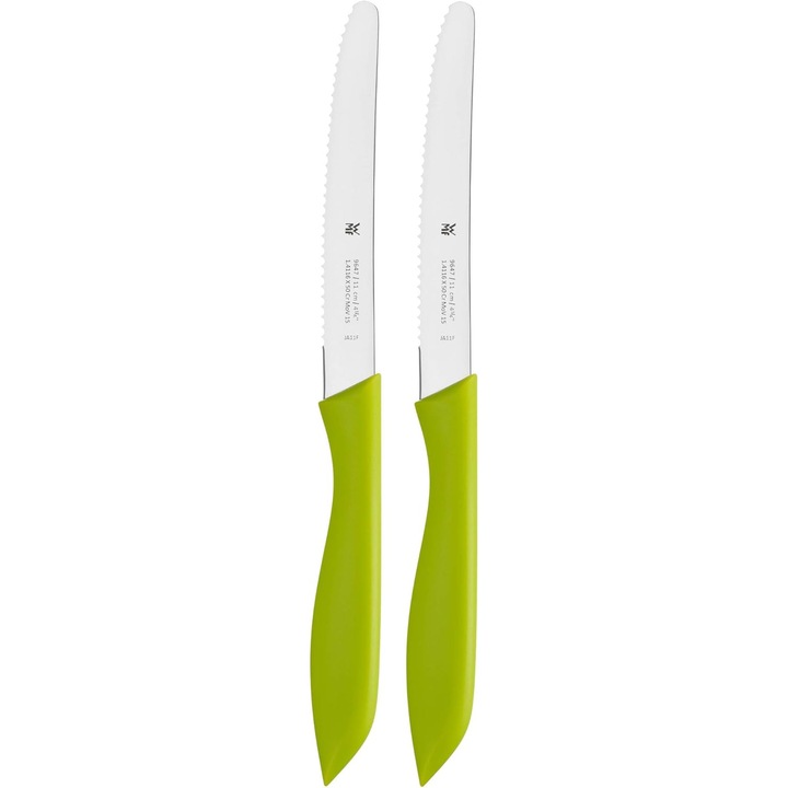 Set de cutite WMF Classic Line pentru micul dejun, 2 piese, 23 cm, cutit de paine zimtat, cutit de paine cu muchie, lama speciala din otel, maner din plastic, verde