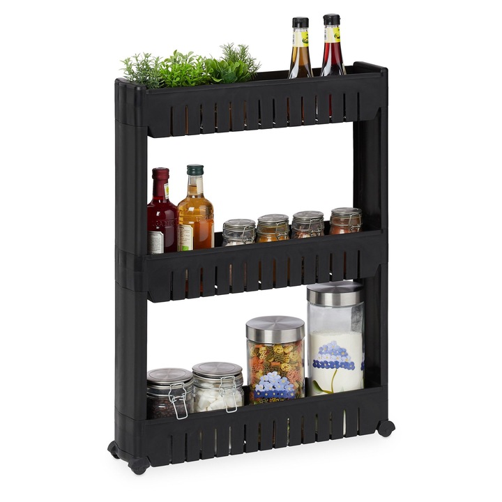 Етажерка с 3 рафта Relaxdays, за кухня или баня, бяла, пластмасова, 71 x 12.5 x 54 см, черна