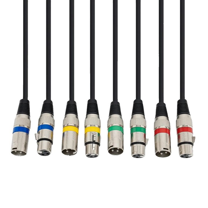 Cabluri DMX, conectori 3-Pin XLR, protectie multi-strat, negru, set de 4 bucati, 3m