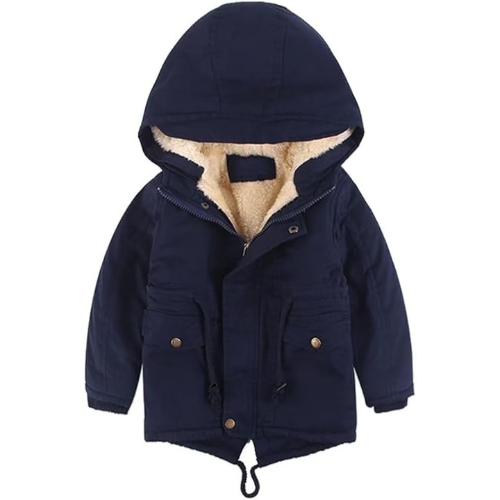 Geacă de Iarnă pentru Copii, linboo, Parka Bleumarin, 100 cm, Bumbac, Captusită cu Blană, Glugă