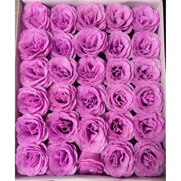Aranjamente florale, 4 seasons quality, Trandafiri Sapun Lila Sclipici, set 30 buc, 6x7cm