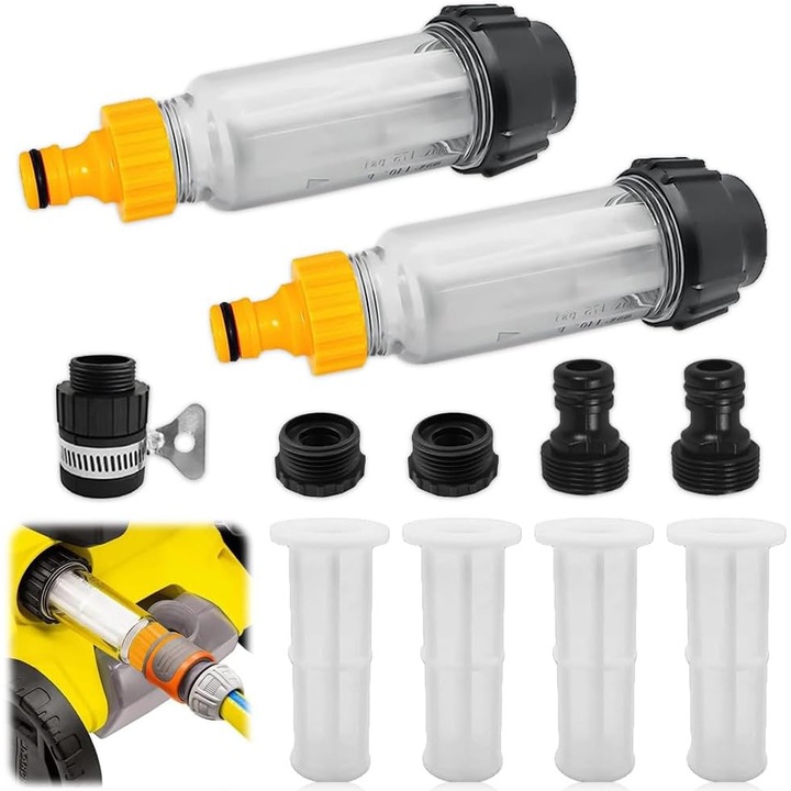 Filtru de apa pentru masina de spalat sub presiune, Bedee, Racord de 3/4', ABS si PET, usor de curatat, design transparent, pentru masini de spalat cu inalta presiune, rulote, pompe de gradina, irigatii de gradina, masini de spalat