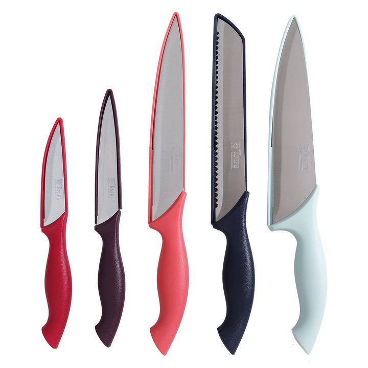 Set 5 cutite pentru bucatarie Grunberg, Dimensiune 21.50 cm, 24cm, 32.50cm, 32.50cm si 32.50 cm, LSK5A